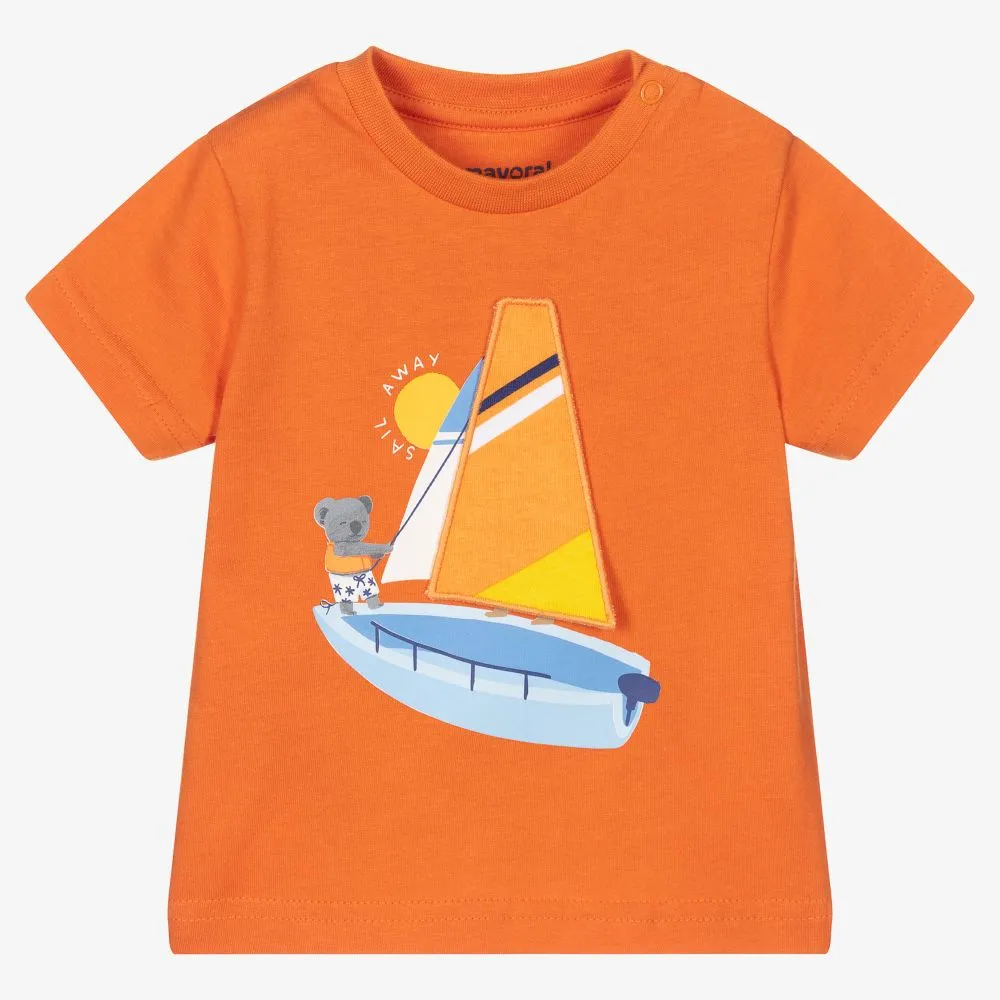 Boys Orange Cotton T-Shirt