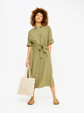 Buy Green Linen Blend Short Sleeve Shirt Dress 24 | Dresses | Tu