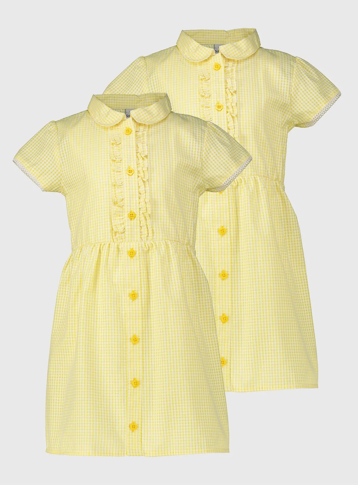 Buy Yellow Gingham Ruffle School Dress 2 Pack 4 years | School dresses | Tu