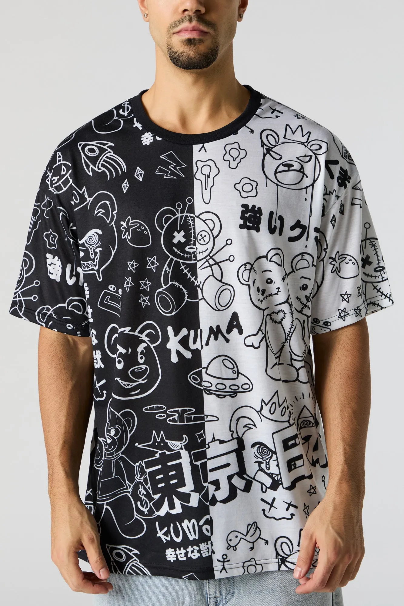 Colourblock Graffiti Print T-Shirt
