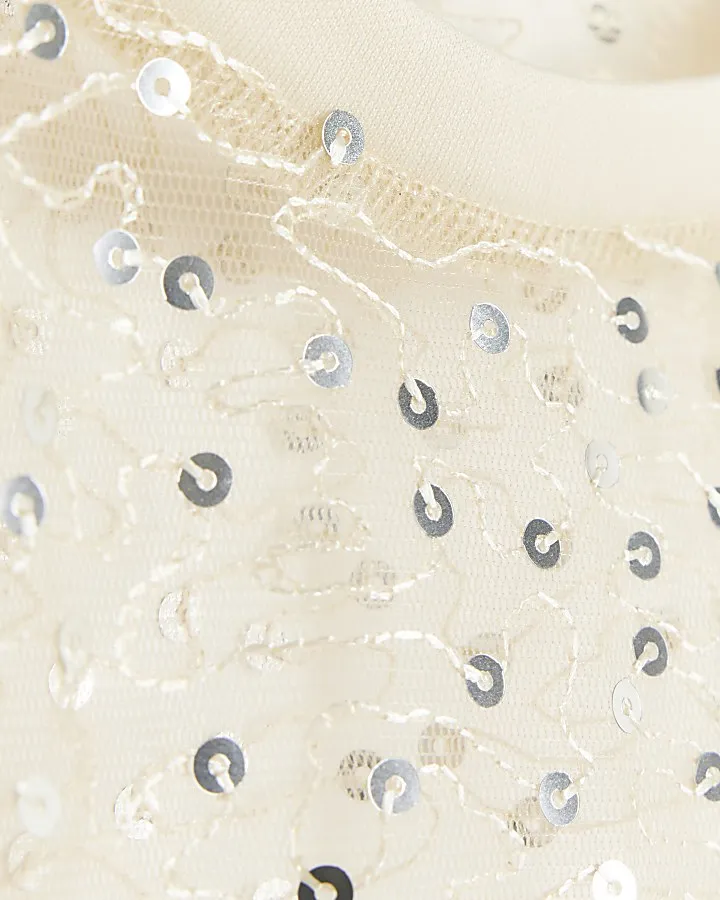 Cream sequin sheer t-shirt