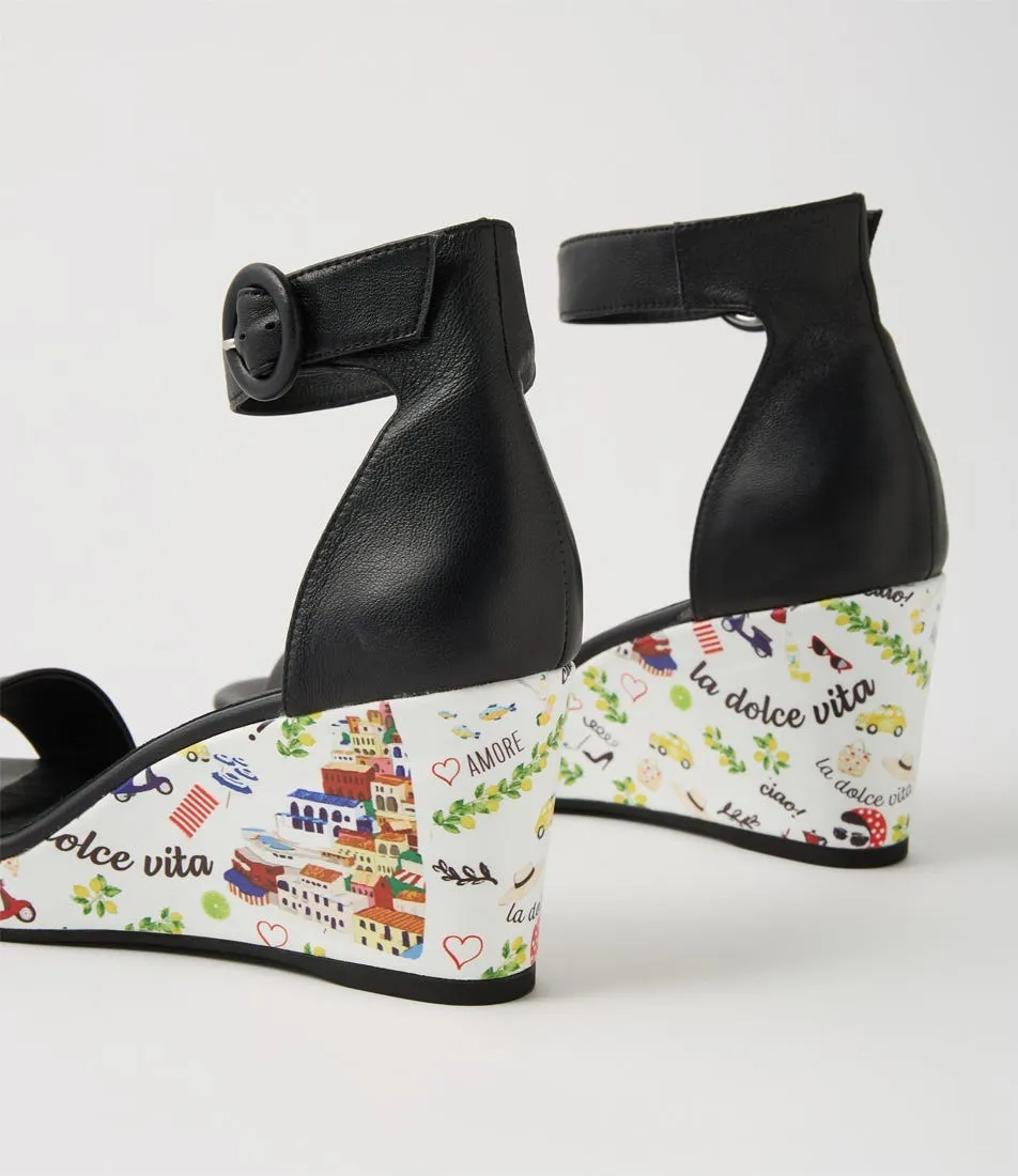 DJANGO & JULIETTE Perfectos Black Amalfi Print Leather Sandals