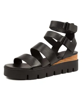 DJANGO & JULIETTE Rhean Black Nat Leather Sandals Bs