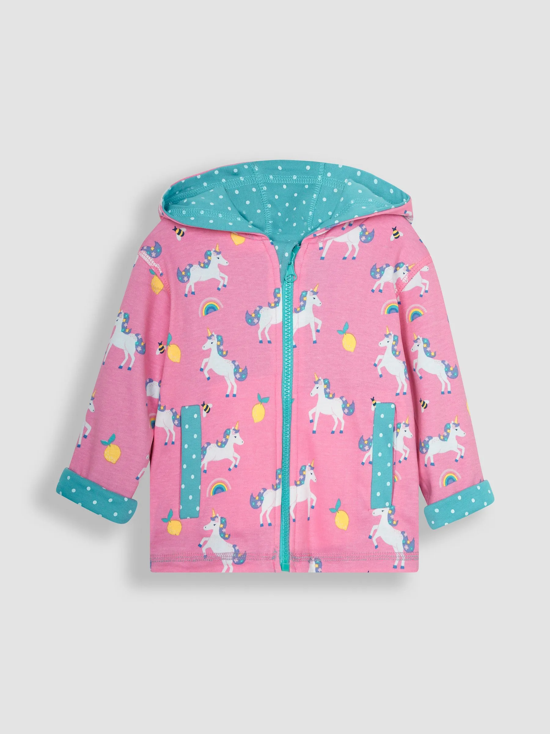 Duck Egg Blue Unicorn Appliqué Reversible Jersey Hoodie