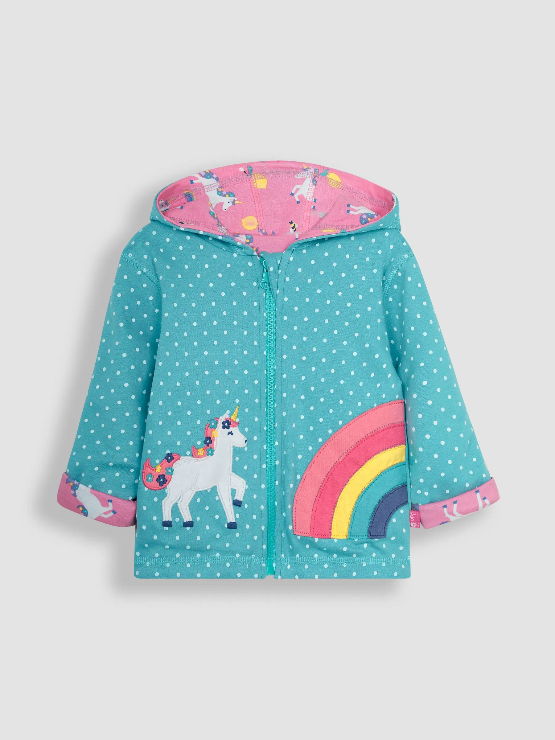 Duck Egg Blue Unicorn Appliqué Reversible Jersey Hoodie