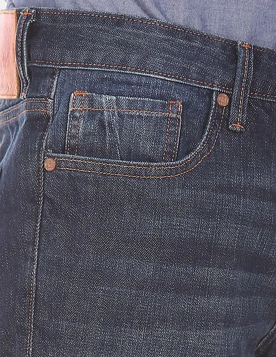 Ed Hardy Men Dark Blue Slim Fit Washed Jeans