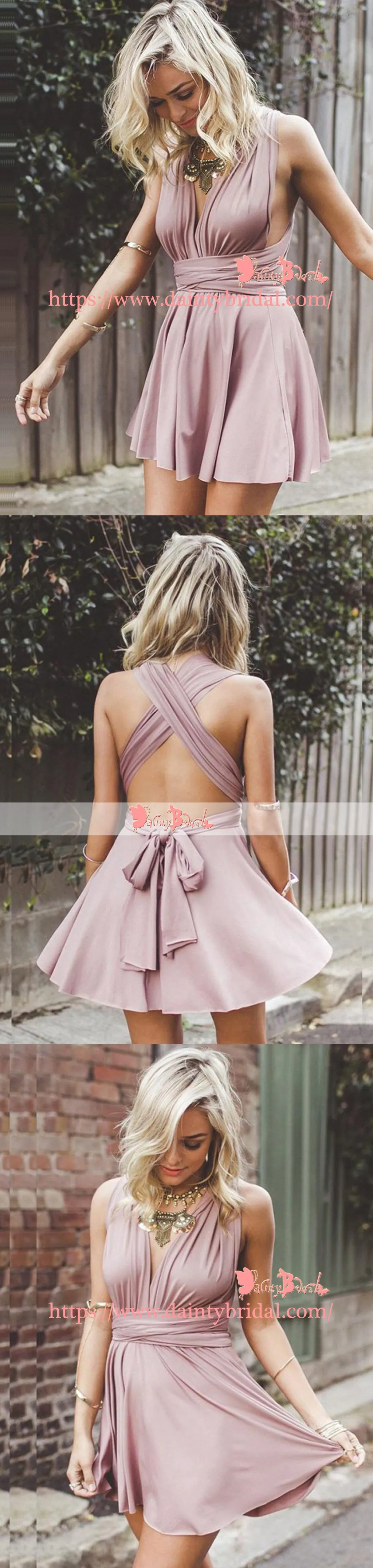 Fashion Convertible Dusty Pink Jersey Simple Homecoming Dresses ,BD0164