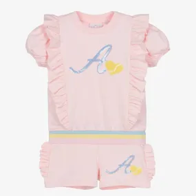 Girls Pink Tennis Logo Shorts Set