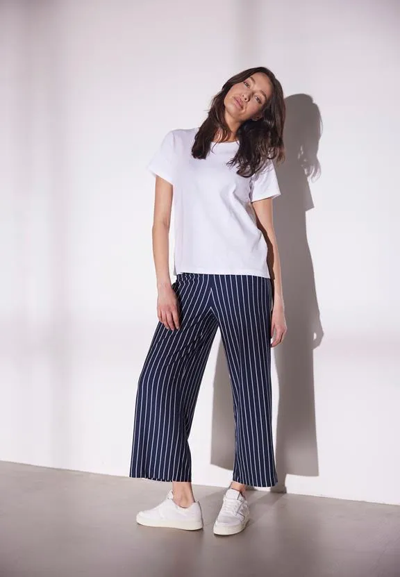 LAURIE Loose Pants Crop Jersey Donna Navy Stripe