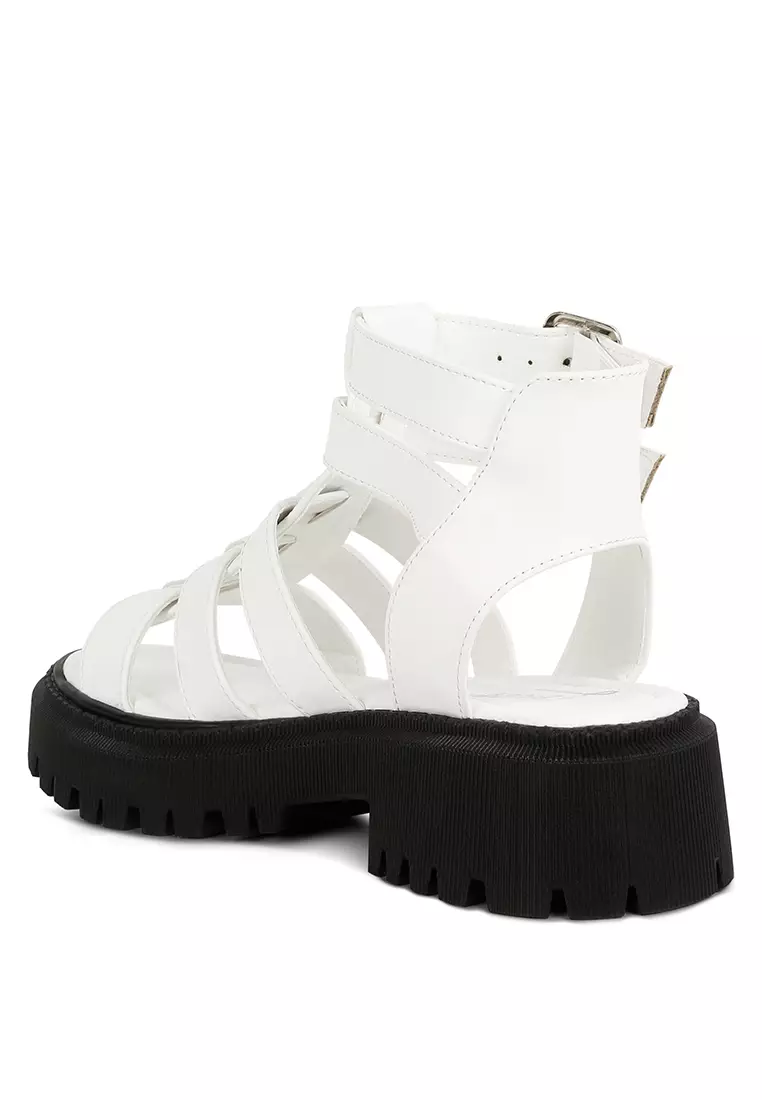 London Rag White Double Buckle Detail Chunky Sandals