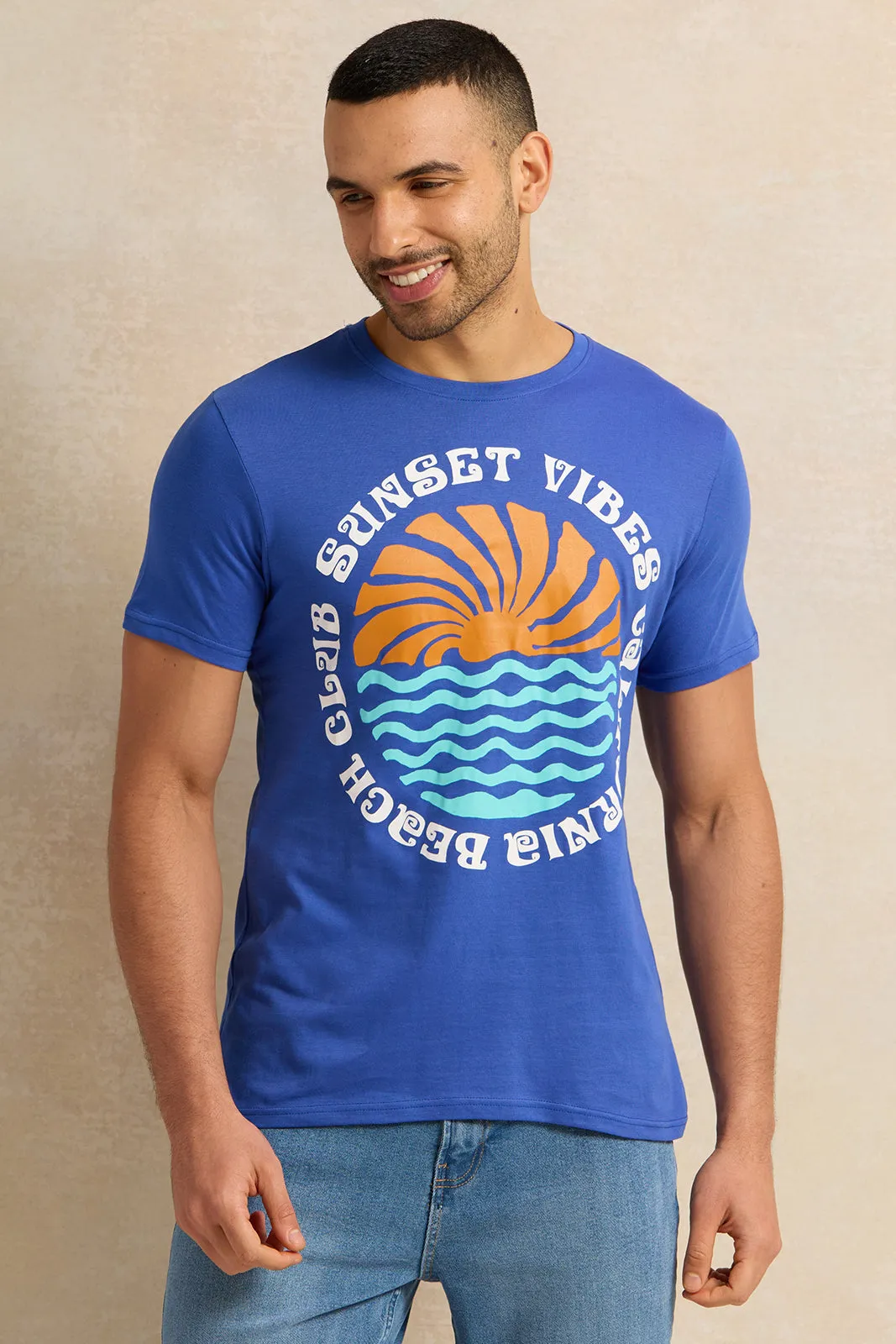 Men Blue Graphic T-Shirt