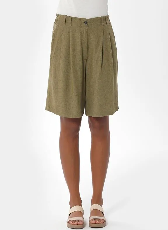 ORGANICATION Shorts Wide Hem Olive Green