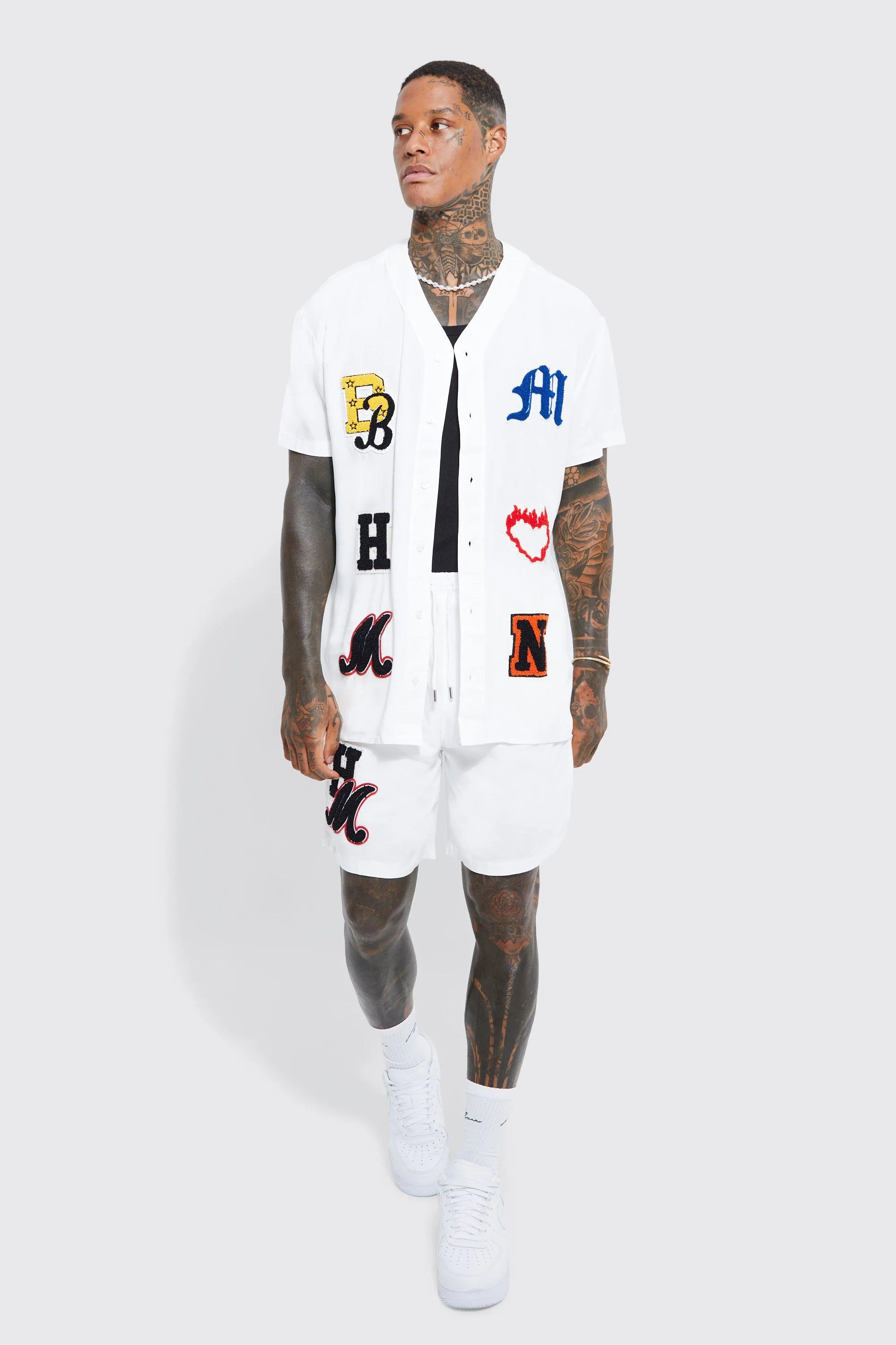 Oversized Baseball Applique Shirt And Shorts
