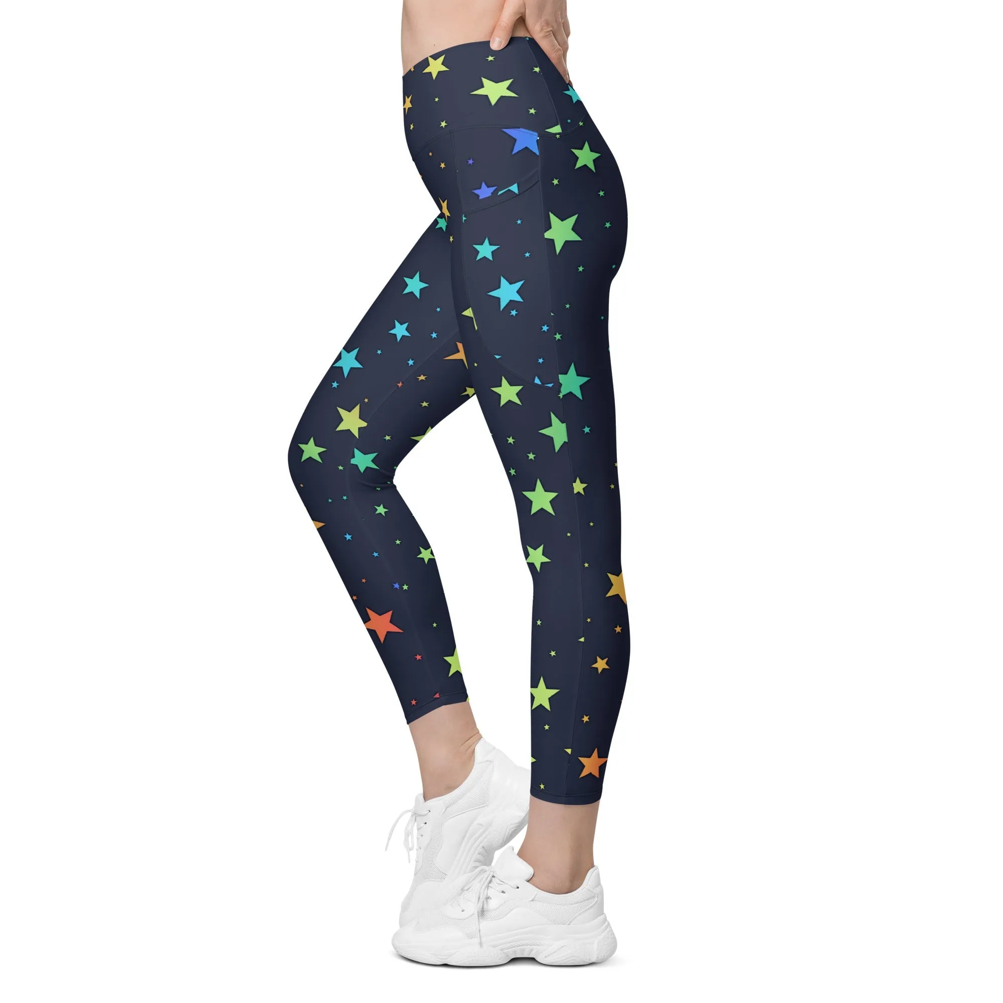 Rainbow Stars Crossover Leggings With Pockets