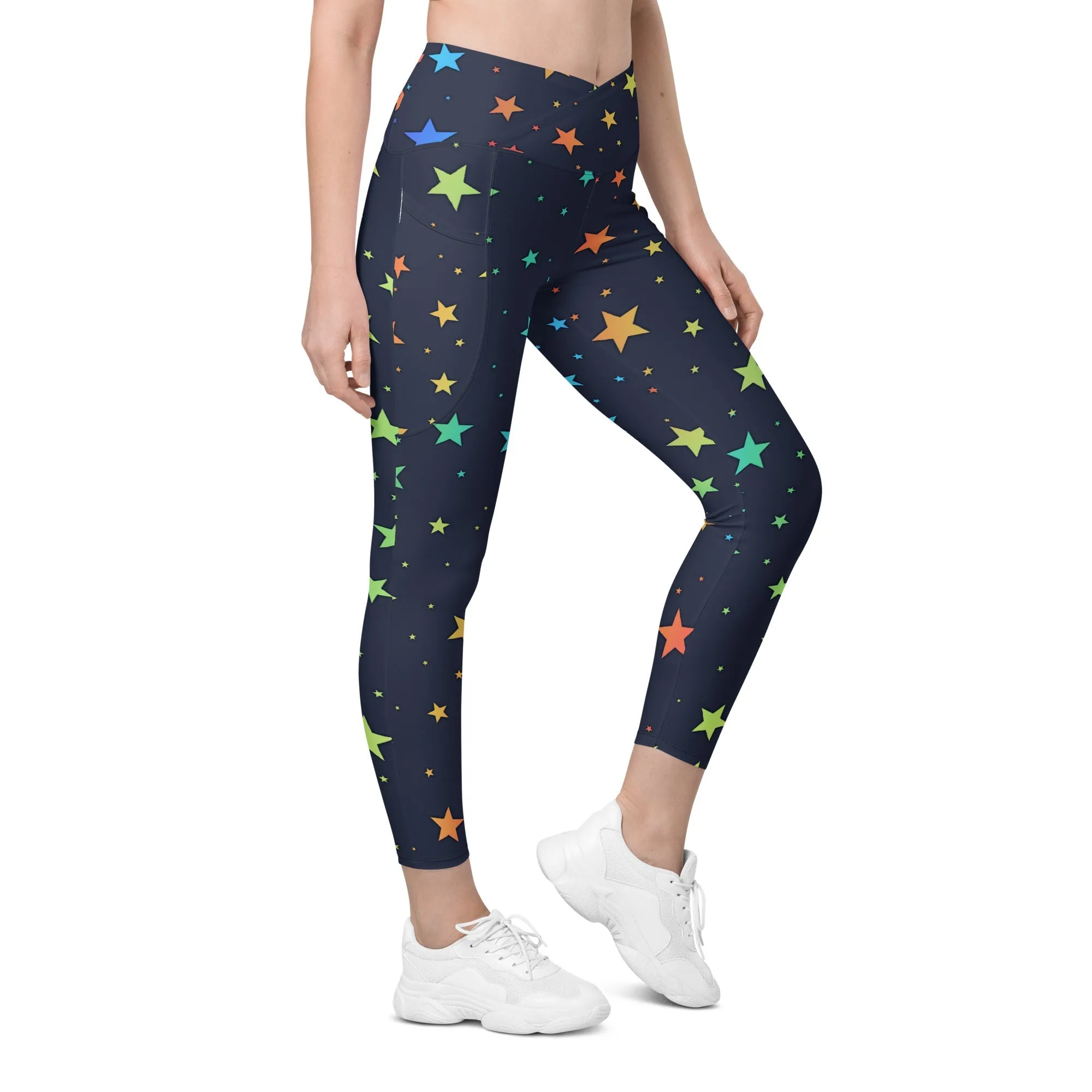 Rainbow Stars Crossover Leggings With Pockets