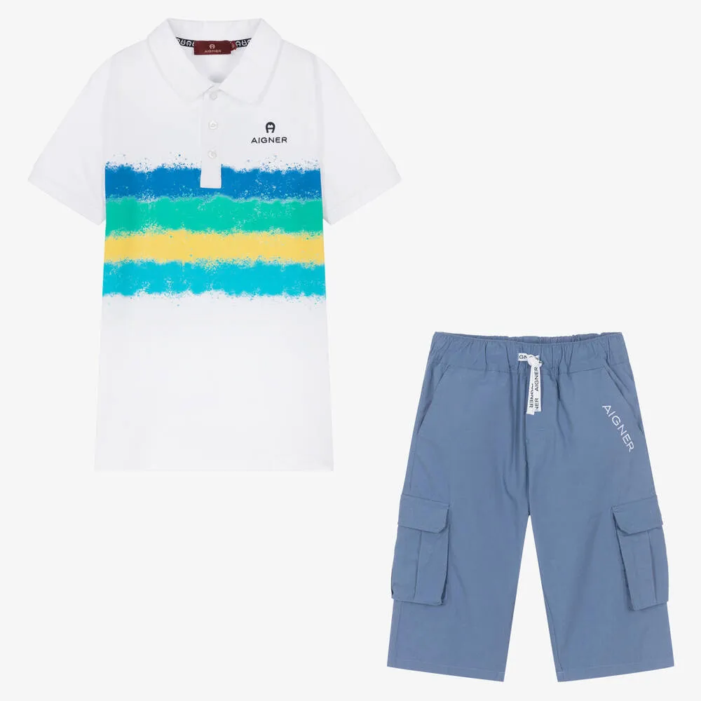 Teen Boys Blue Logo Bermuda Shorts Set