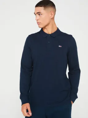 Tommy Jeans Slim Fit Placket Long Sleeve Polo Shirt - Navy