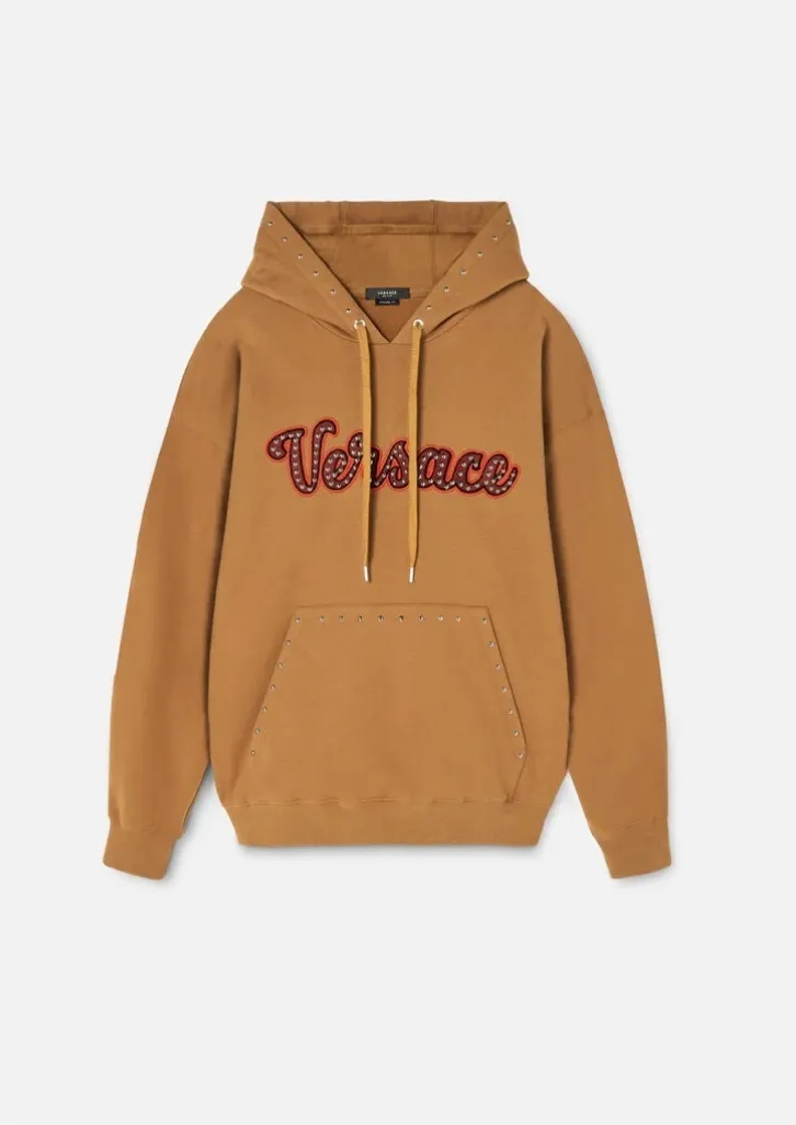 VERSACE  |Studded Long Sleeves Cotton Logo Luxury Hoodies