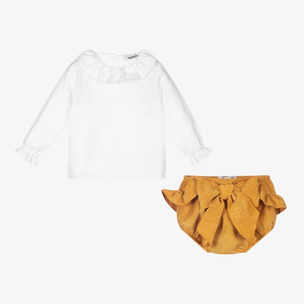White & Yellow Shorts Set